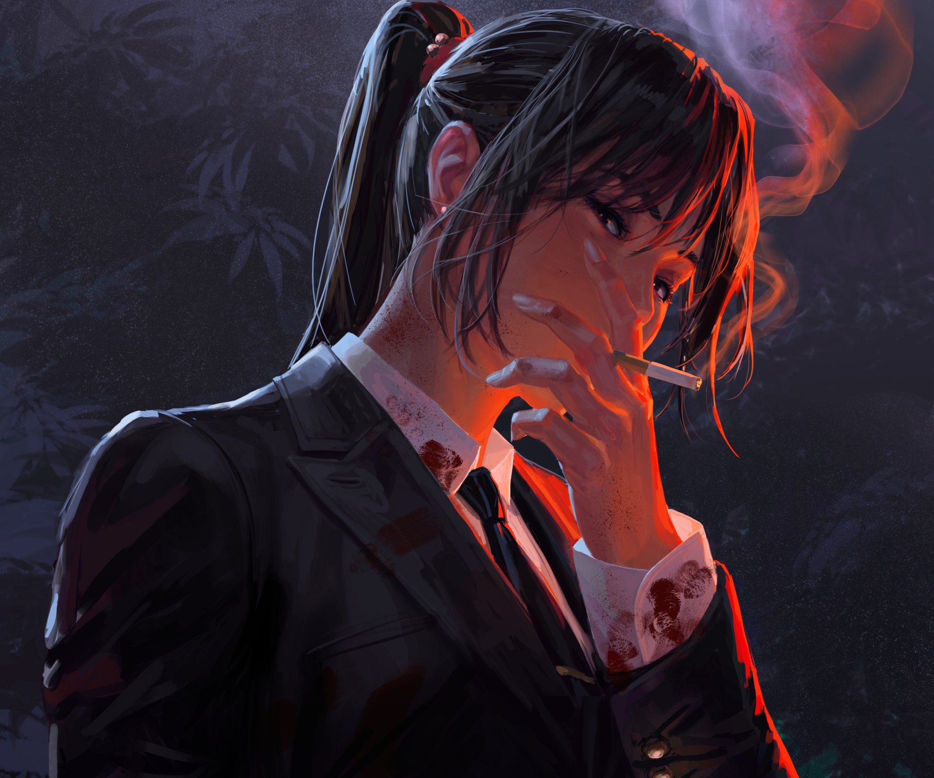 anime cigarette wallpaper 4K Ultra HD: Midnight Ponytail — Smoking Anime Girl by GUWEIZ | 4928x4107