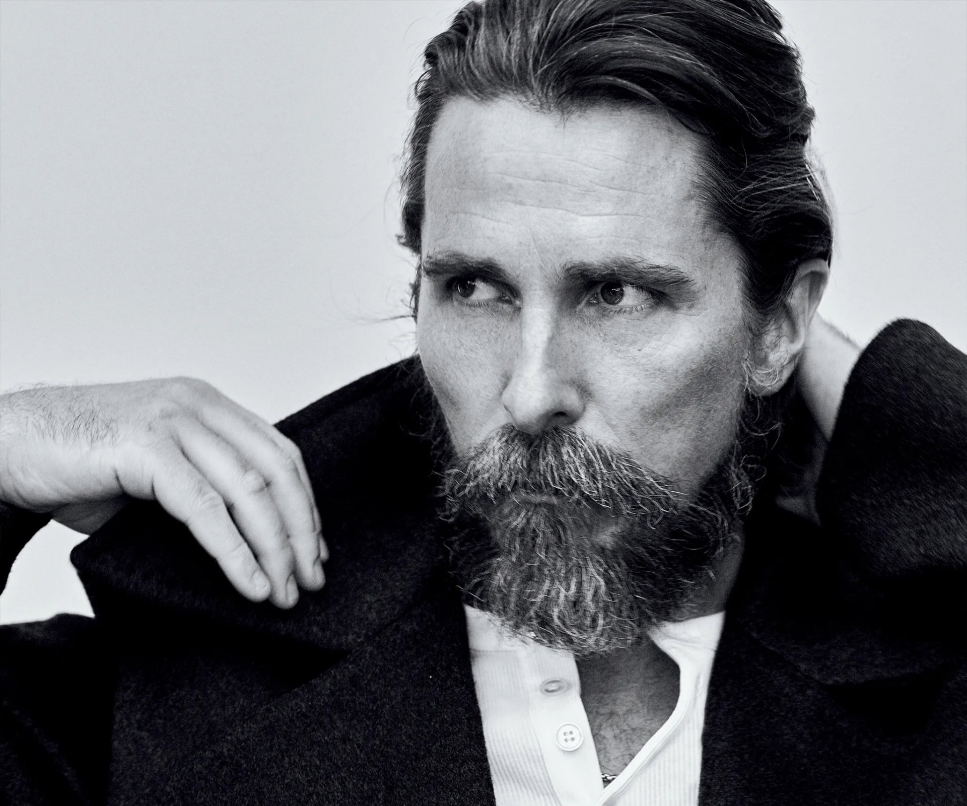 Download Black &amp; White Celebrity Christian Bale HD Wallpaper