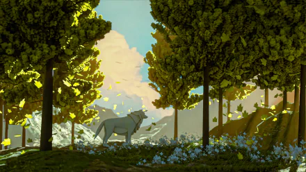 HD PC desktop wallpaper featuring a fantasy landscape with lush trees, vibrant land, and a mystical animal under a bright sky.