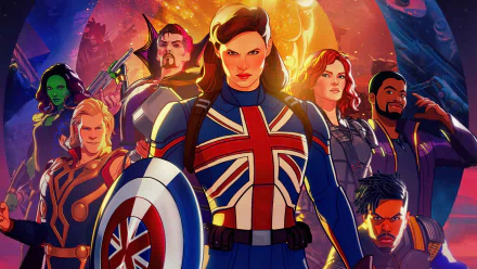 HD PC desktop wallpaper featuring characters from the TV show What If...., showcasing an alternate Marvel Universe with vibrant, dynamic superhero imagery.