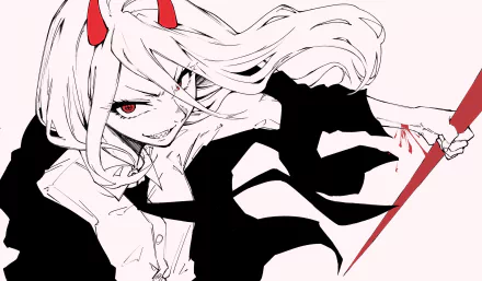 Power from Chainsaw Man is depicted in striking anime style with bold red and black accents on a 4K Ultra HD desktop wallpaper background.