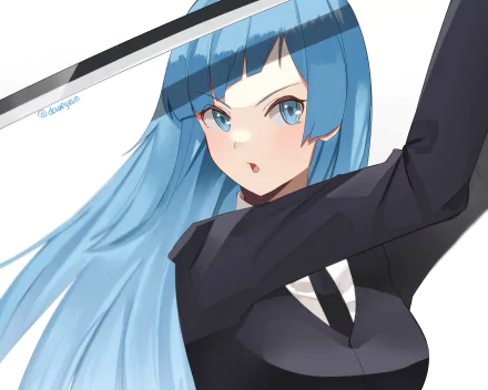 HD PC desktop wallpaper featuring Kasumi Miwa from the anime Jujutsu Kaisen, showcasing her with long blue hair and a focused expression.