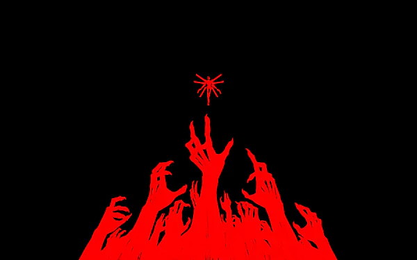 HD PC desktop wallpaper featuring red silhouetted hands reaching toward a glowing red symbol, inspired by the video game ULTRAKILL.