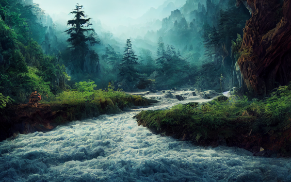 River Environment Mountain Scenery AI Art HD Wallpaper | Background Image