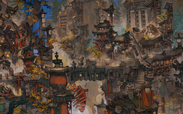 A mesmerizing fantasy world with an Oriental twist - an intricate HD desktop wallpaper and background.