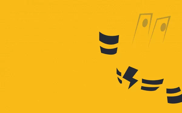 Minimalist HD PC desktop wallpaper of Elekid (Electric Pokémon) — bold yellow anime-style background with black stylized lightning bolt and arm markings.