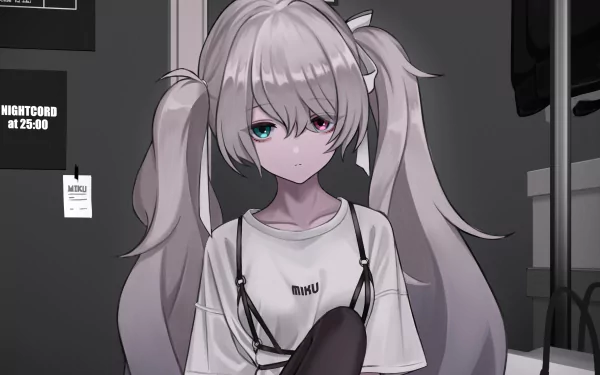 HD PC desktop wallpaper featuring Hatsune Miku from the video game Project Sekai: Colorful Stage! feat. Hatsune Miku, showcasing her in a detailed monochrome style.