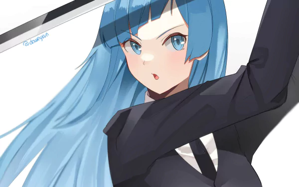 HD PC desktop wallpaper featuring Kasumi Miwa from the anime Jujutsu Kaisen, showcasing her with long blue hair and a focused expression.