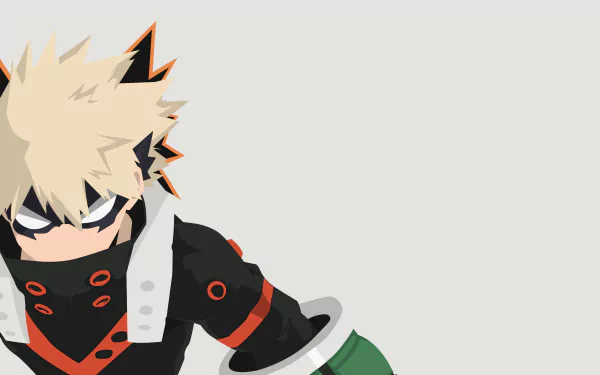 HD anime desktop wallpaper of Katsuki Bakugou from My Hero Academia, featuring his intense expression and explosive hero costume on a light background.