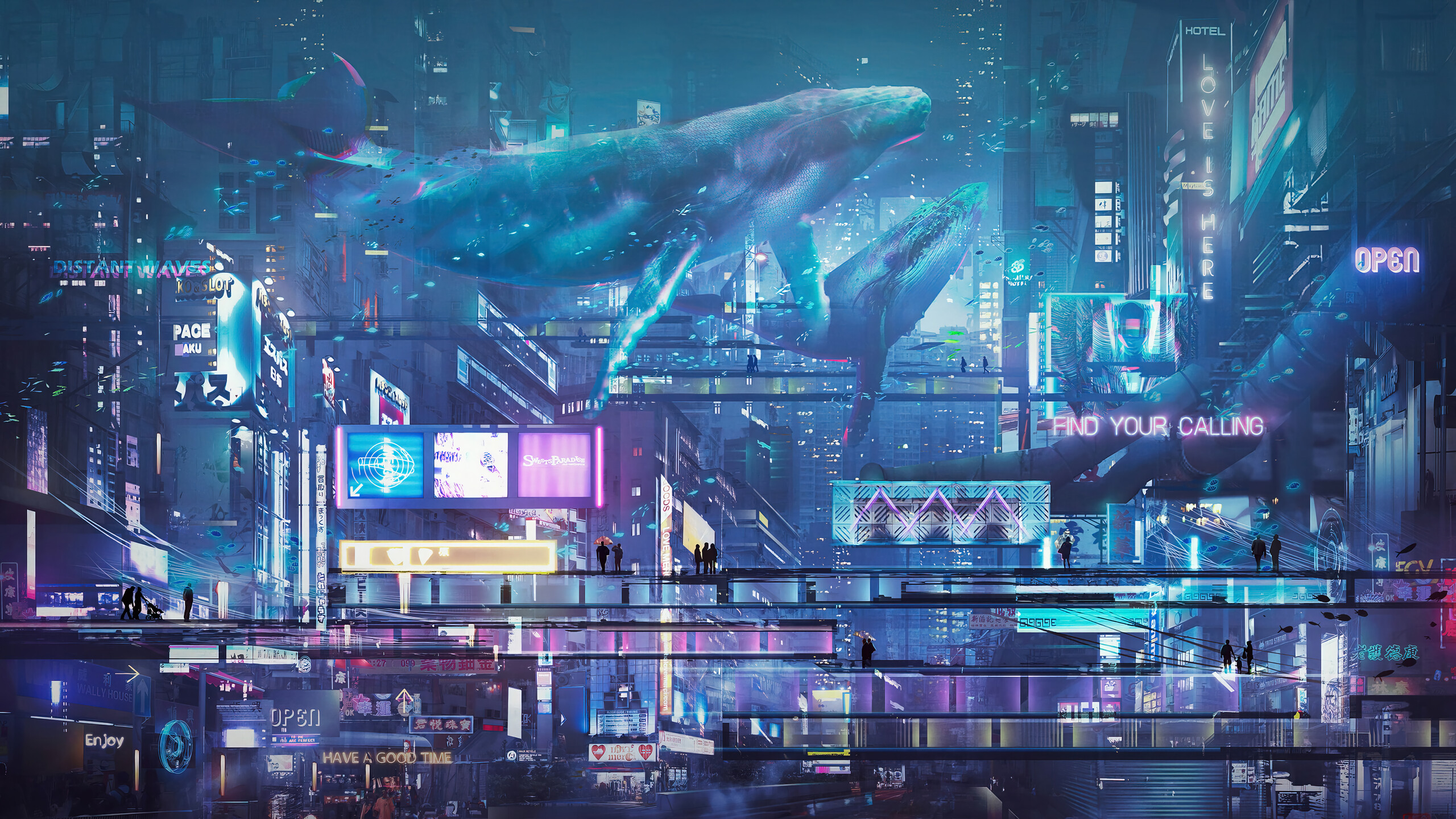 Cyberpunk, city, buildings, art HD wallpaper