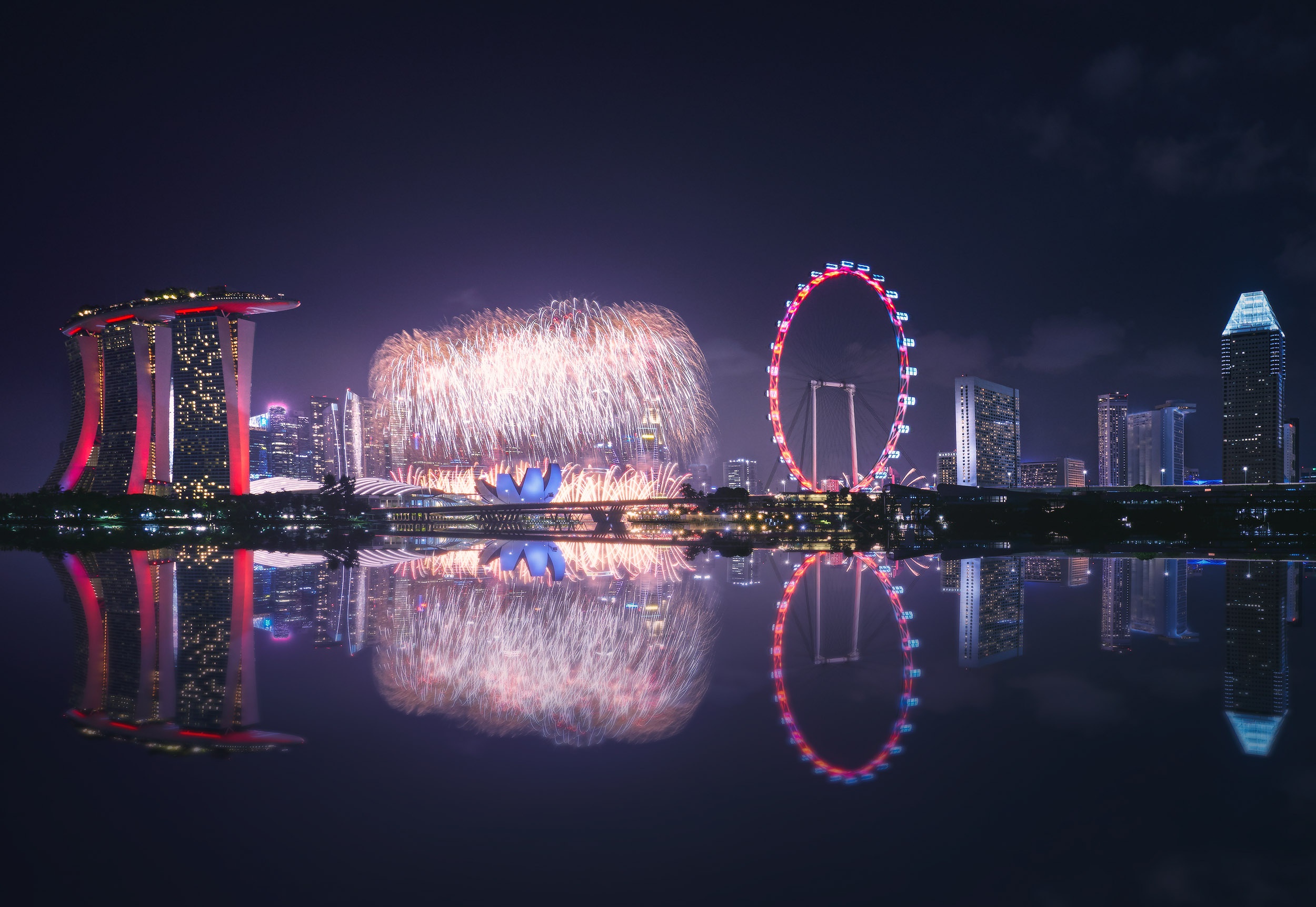 Download Fireworks Marina Bay Sands Reflection Man Made Singapore HD 