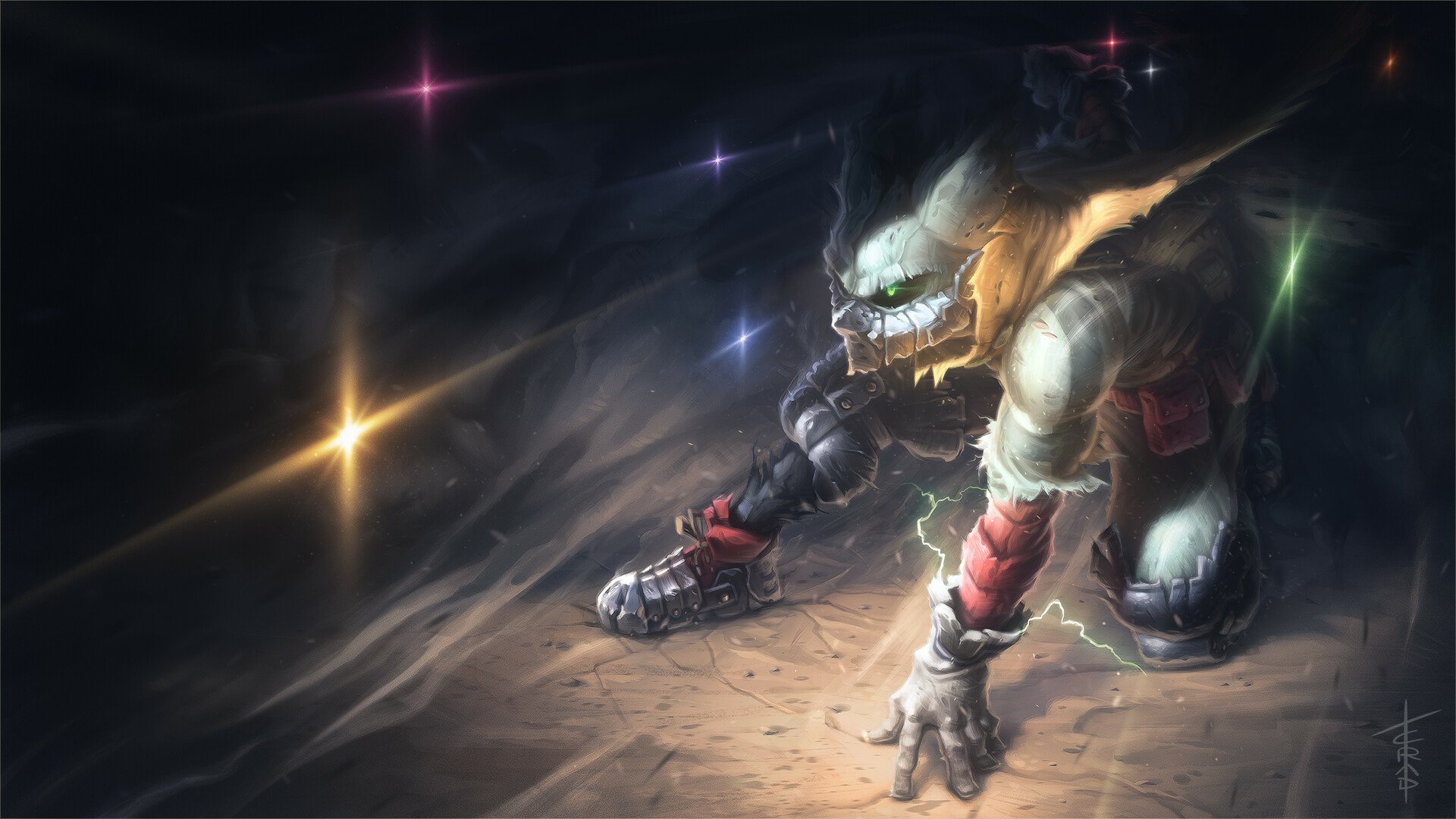 HD PC desktop wallpaper featuring Izuku Midoriya from My Hero Academia in an intense, dynamic pose with glowing effects and a dark, starry background.