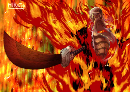 HD anime desktop wallpaper featuring Genryūsai Shigekuni Yamamoto engulfed in flames from Bleach: Thousand-Year Blood War.
