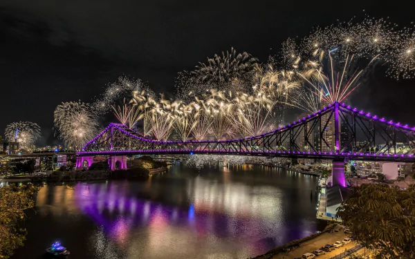 bridge Brisbane Story Bridge night photography fireworks HD Desktop Wallpaper | Background Image