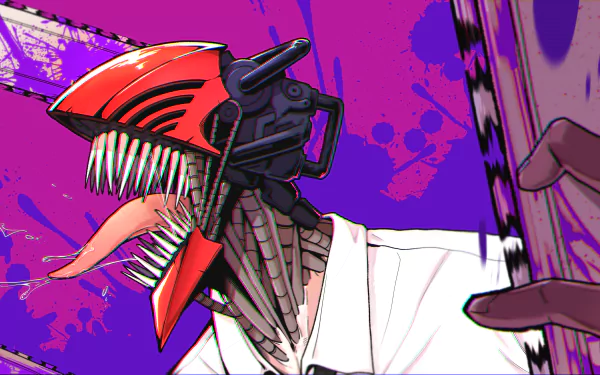 4K Ultra HD anime desktop wallpaper featuring Denji from Chainsaw Man in vibrant colors with his chainsaw head and menacing expression.