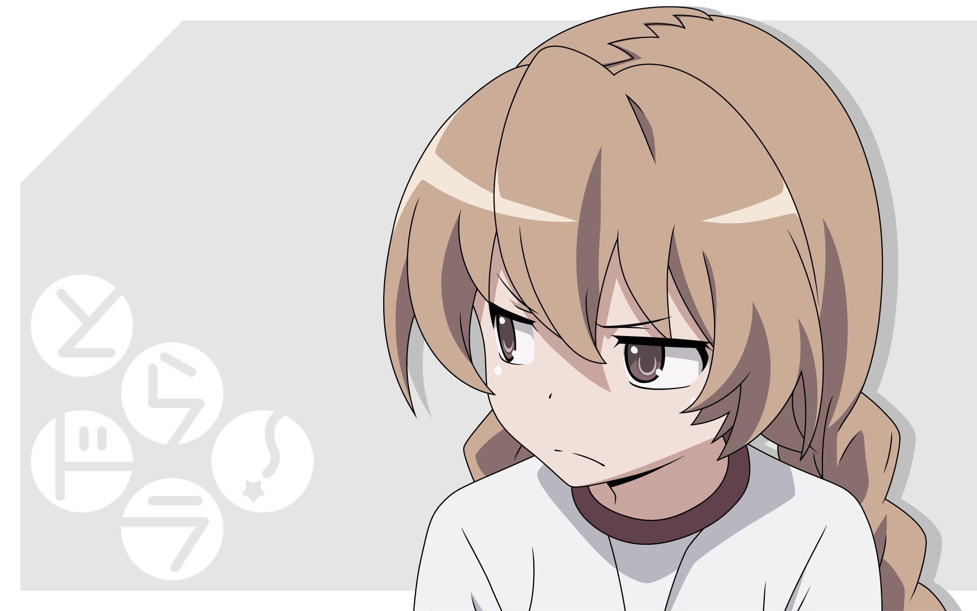 HD desktop wallpaper featuring an anime character from Toradora!, displaying a serious expression against a simple gray background.