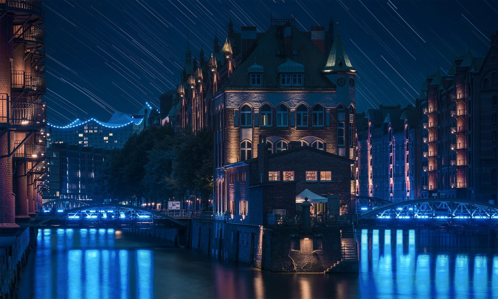 Download Night Man Made Hamburg HD Wallpaper