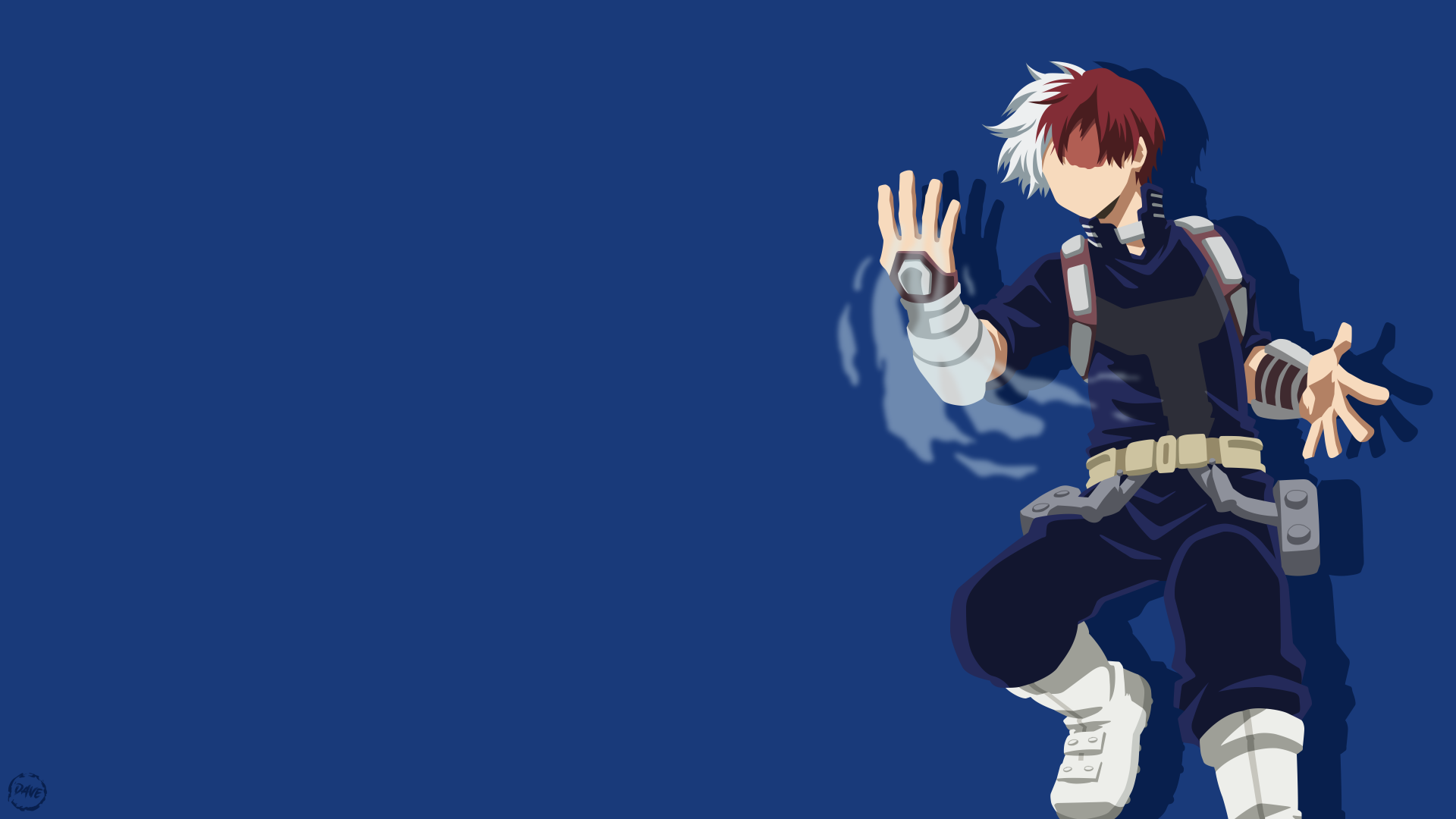 Shoto Todoroki from My Hero Academia in action pose against a blue background, designed as a 4K Ultra HD anime desktop wallpaper.