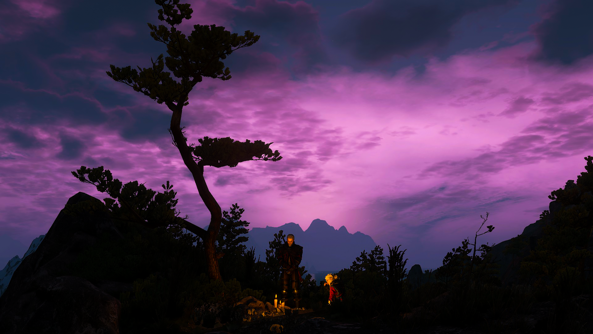 The Witcher 3 Geralt and Ciri near the bonfire by kinqbert