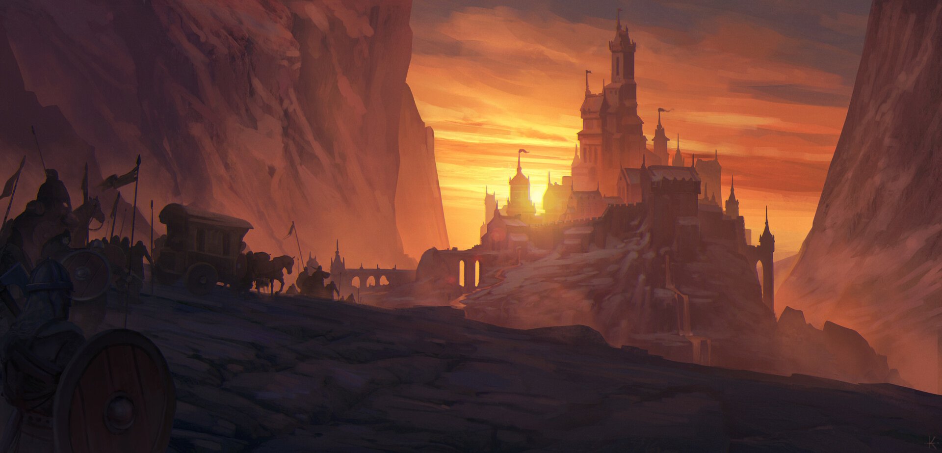 Sunset Citadel — Fantasy Castle HD Wallpaper by Evgeniy Kazantsev