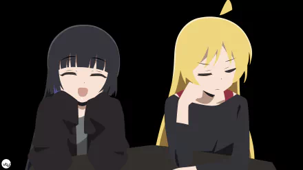 4K Ultra HD anime wallpaper featuring Seika Ijichi and PA-san from Bocchi the Rock! against a simple dark background, captured in a relaxed moment.