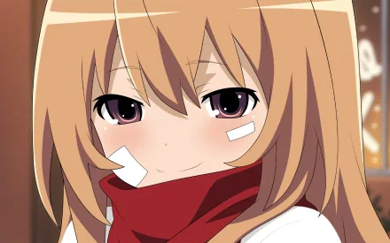 HD anime desktop wallpaper featuring Taiga Aisaka from Toradora!, showcasing her with a confident expression against a soft, warm-toned background.