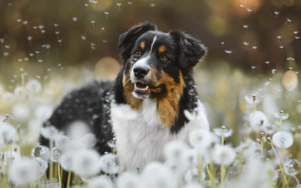 dandelion Animal australian shepherd HD Desktop Wallpaper | Background Image