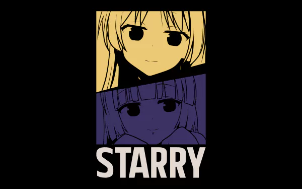 4K Ultra HD anime wallpaper featuring Seika Ijichi and PA-san from Bocchi the Rock!, with a split yellow and purple color design and the word STARRY below.