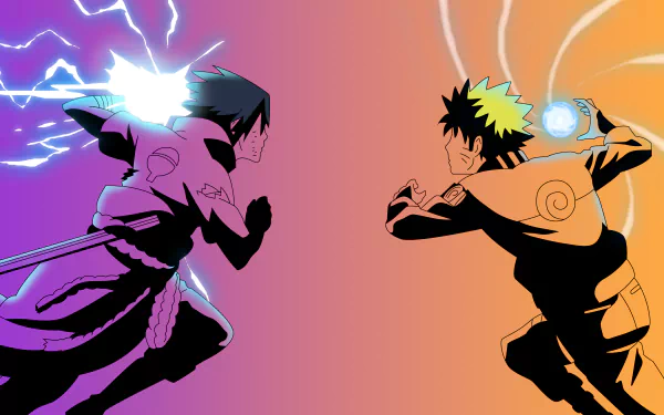 High-energy 4K Ultra HD wallpaper depicting an intense fight between Naruto Uzumaki and Sasuke Uchiha from the anime Naruto.
