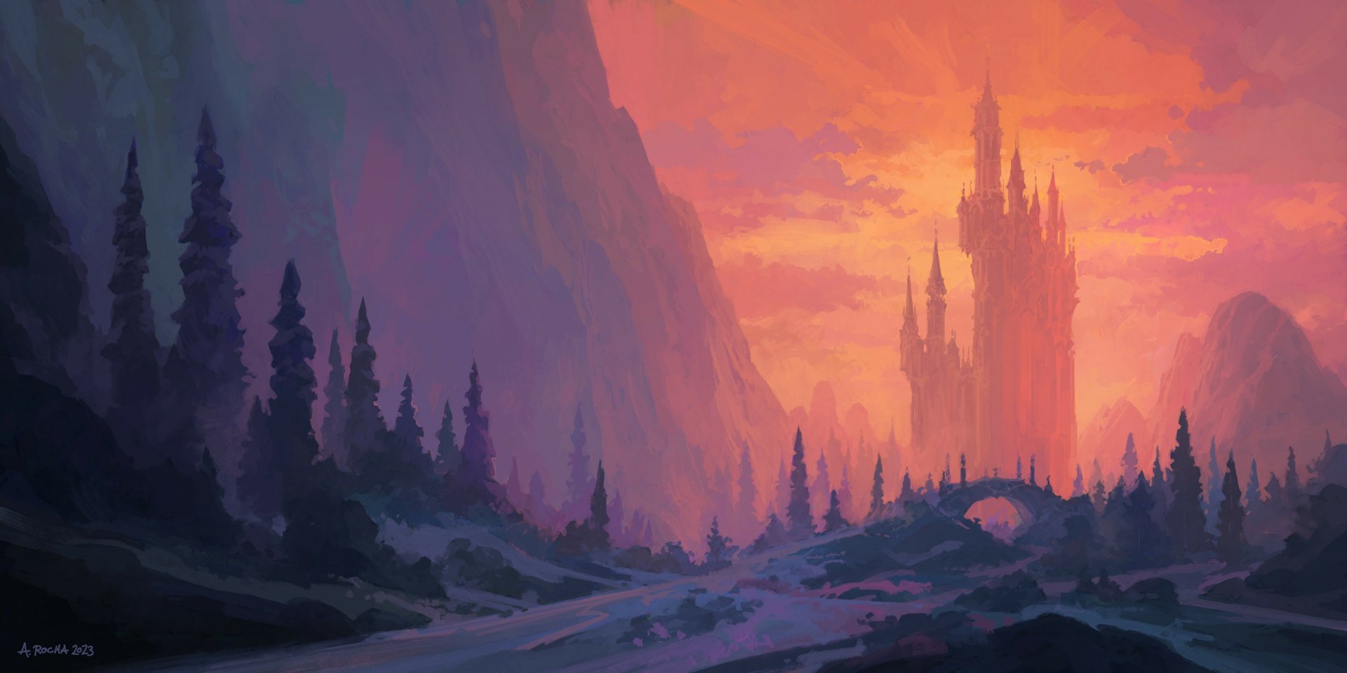 Enchanted Fantasy Castle HD Wallpaper at Sunset by Andreas Rocha ...