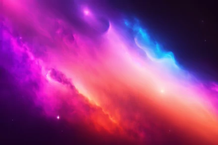 Vibrant 8K Ultra HD Sci-Fi desktop wallpaper featuring a colorful galaxy gradient with glowing nebula clouds in deep space.