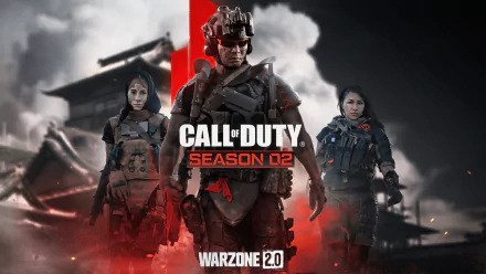HD desktop wallpaper of Call of Duty: Warzone 2.0 featuring three soldiers in combat gear with a bold title overlay for Season 02.