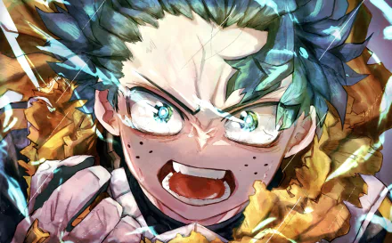 Izuku Midoriya from My Hero Academia is depicted in this vibrant 4K Ultra HD wallpaper, showcasing intense emotion and dynamic action from the beloved anime series.