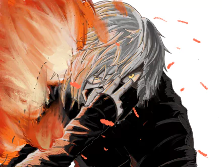 4K Ultra HD anime wallpaper featuring Gabimaru from Hell's Paradise with intense expression and fiery effects.