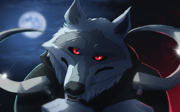 HD PC desktop wallpaper featuring the wolf character from the movie Puss in Boots: The Last Wish, set against a moonlit night sky.