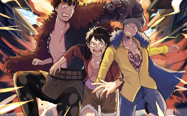 Eustass Kid Monkey D. Luffy Trafalgar Law Anime One Piece HD Desktop Wallpaper | Background Image