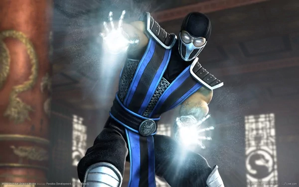 HD PC desktop wallpaper featuring Sub-Zero from Mortal Kombat, showcasing his icy powers in a dynamic video game-inspired scene.