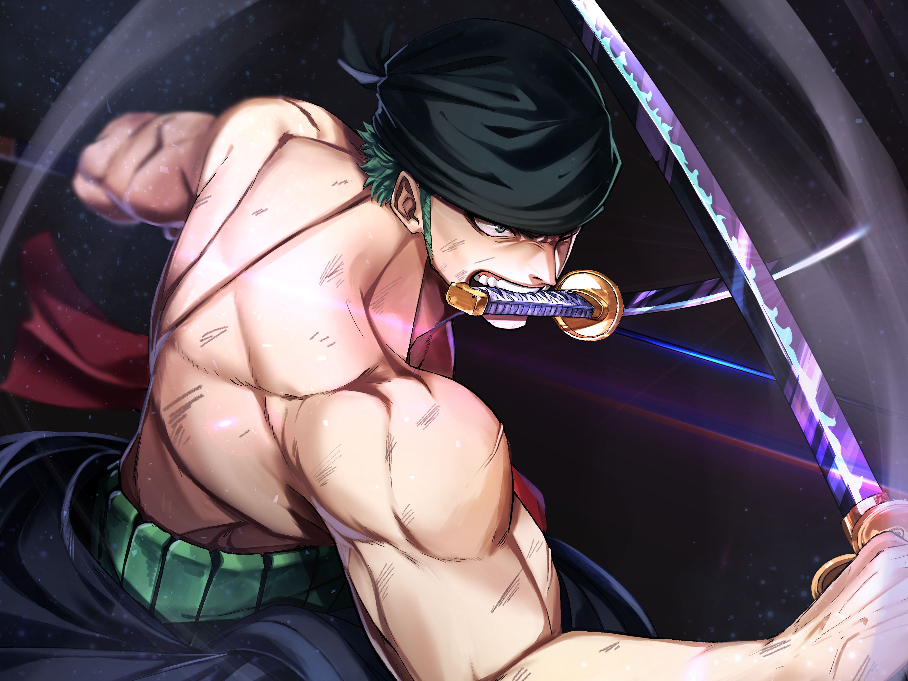 One Piece Roronoa Zoro with Sword Green Desktop Wallpaper 4K