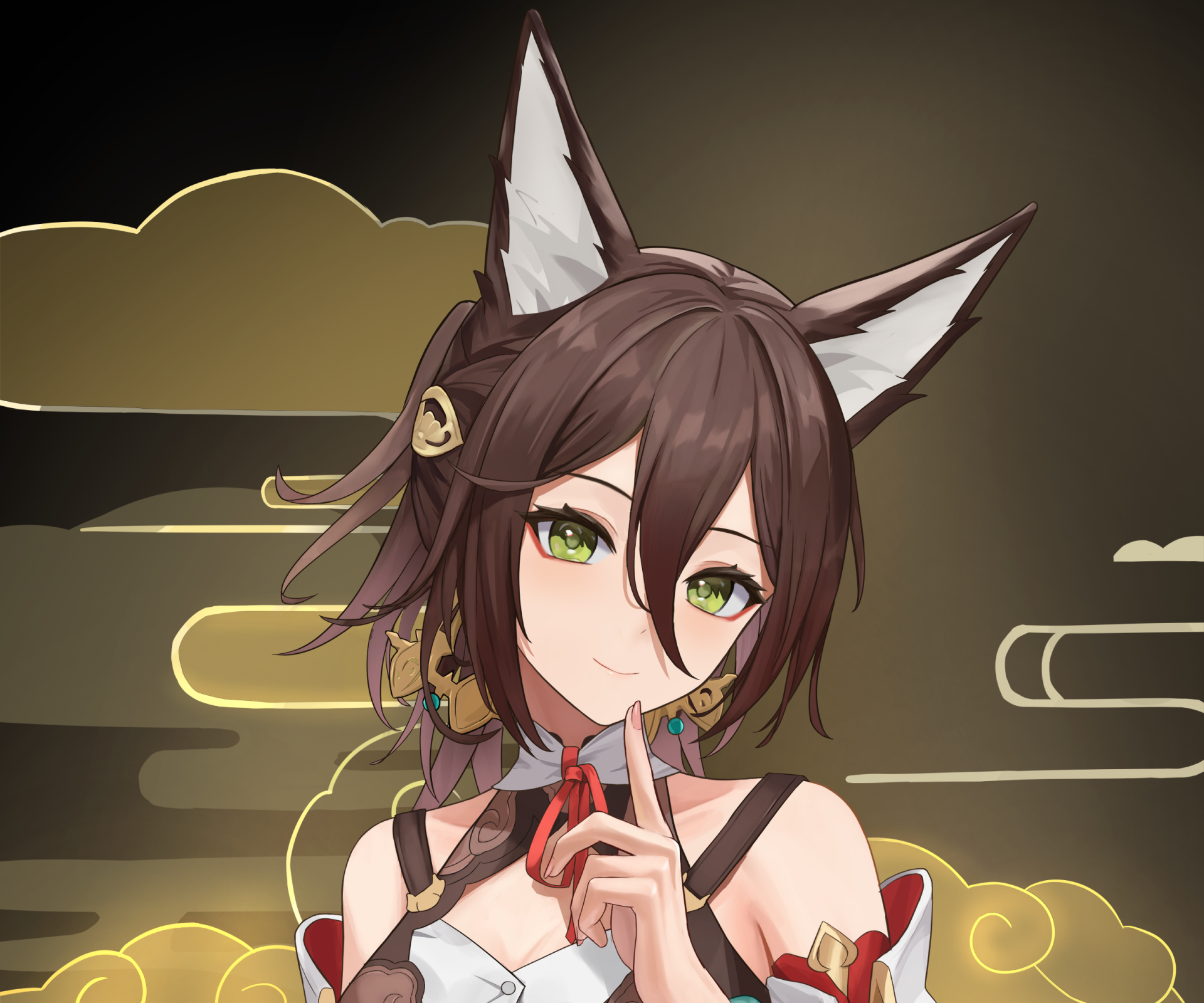 HD PC desktop wallpaper of Tingyun from the video game Honkai: Star Rail, featuring her with fox-like ears and a subtle, confident expression.