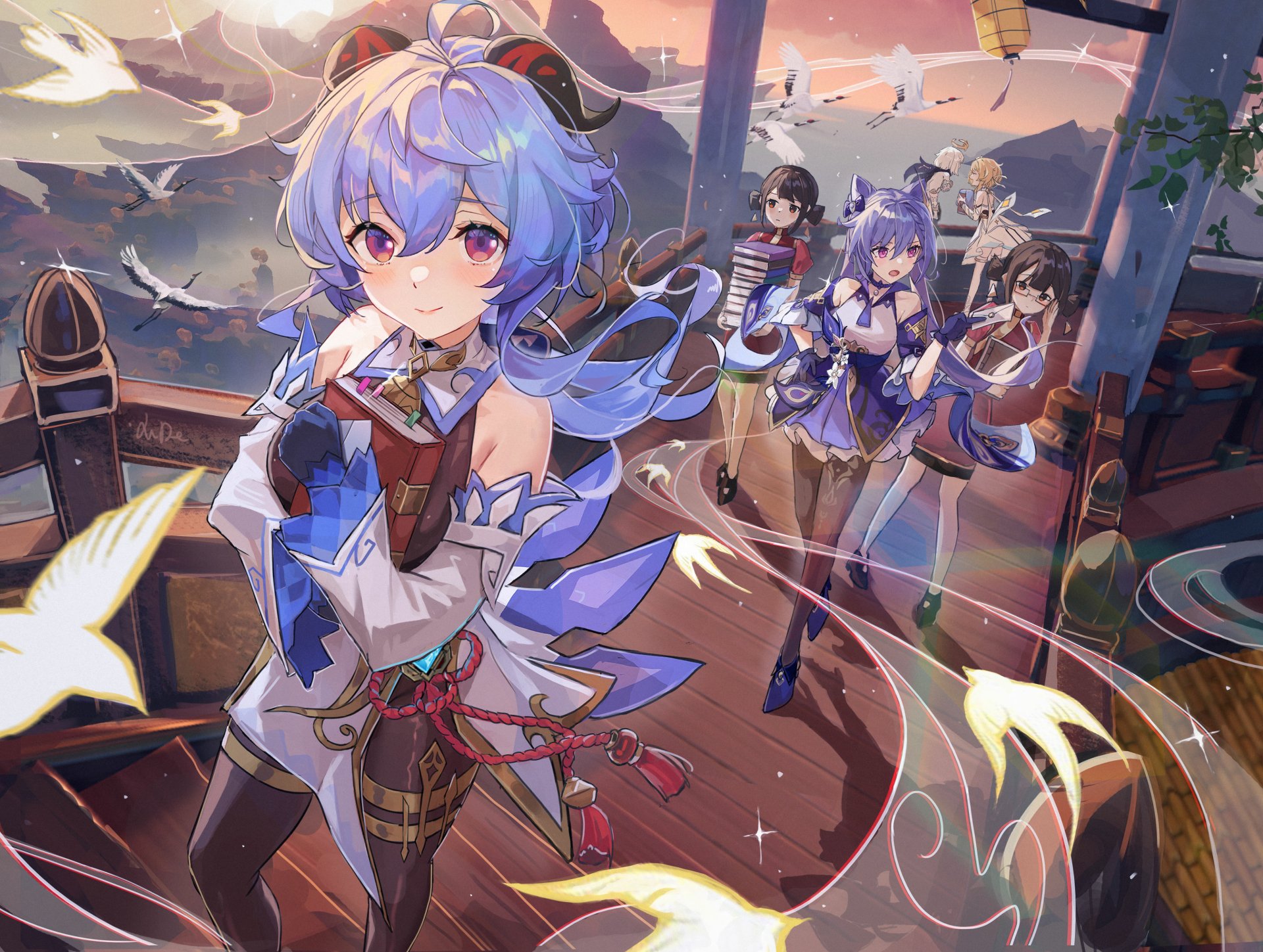 4K Ultra HD PC desktop wallpaper featuring Keqing and Ganyu from Genshin Impact in a vibrant, dynamic scene from the video game.