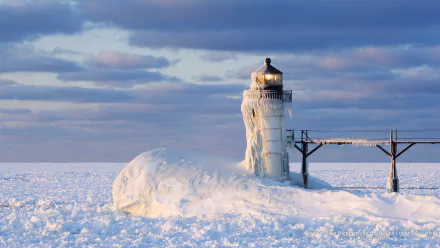  St Joseph North Pier Lighthouse on a Frozen Lake Michigan