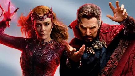 Scarlet Witch Elizabeth Olsen Doctor Strange Benedict Cumberbatch movie Doctor Strange in the Multiverse of Madness HD Desktop Wallpaper | Background Image