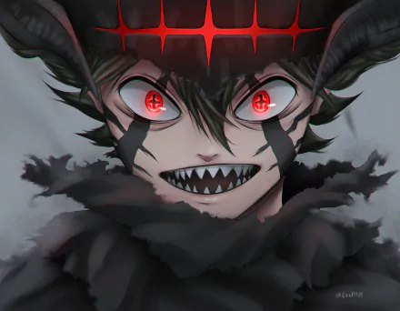 HD desktop wallpaper featuring Asta from Black Clover in his devil union form, showcasing intense red eyes and dark horns with a fierce, rage-filled expression.