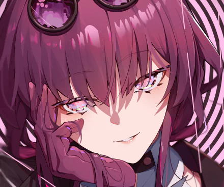 HD PC desktop wallpaper featuring Kafka from the video game Honkai: Star Rail, showcasing her intense gaze and detailed purple hair in vibrant animation style.