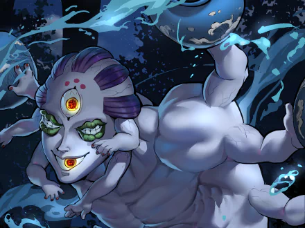 HD PC desktop wallpaper featuring Gyokko from the anime Demon Slayer: Kimetsu no Yaiba, showcasing his eerie and detailed demon design in a dark, atmospheric setting.