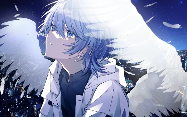 angel Anime boy night city anime boy anime night anime angel HD Desktop Wallpaper | Background Image
