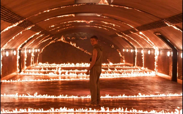 Havok (Alex Summers) from X-Men: First Class stands in a tunnel surrounded by concentric rings of fire — HD movie desktop wallpaper.