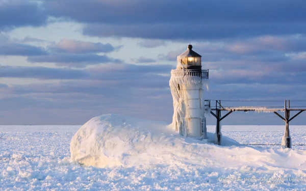  St Joseph North Pier Lighthouse on a Frozen Lake Michigan