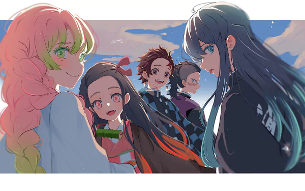 Muichiro Tokito Genya Shinazugawa Tanjiro Kamado Nezuko Kamado Mitsuri Kanroji Anime Demon Slayer: Kimetsu no Yaiba HD Desktop Wallpaper | Background Image