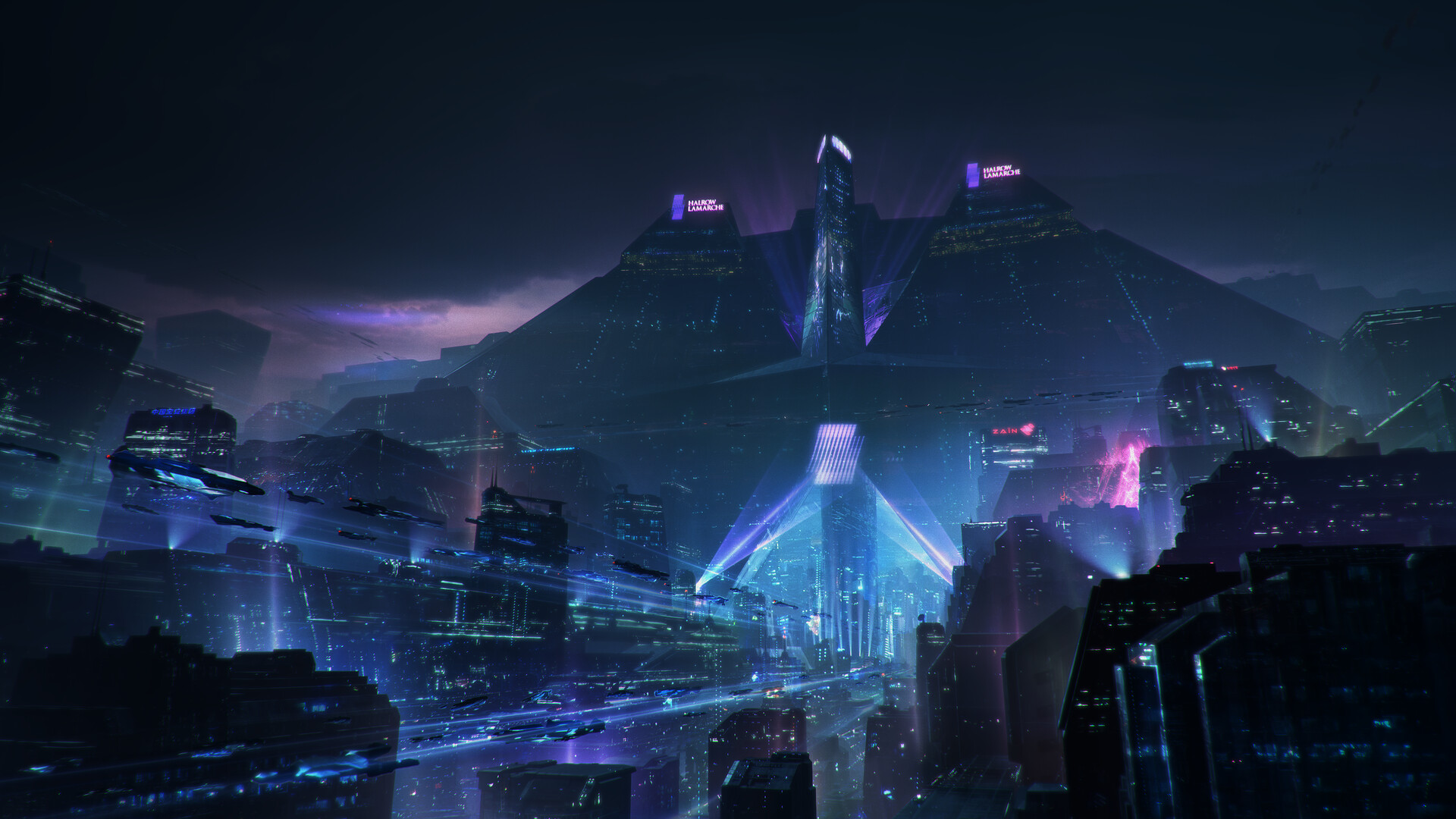 Neon Night City Landscape Cyberpunk Wallpaper by patrika